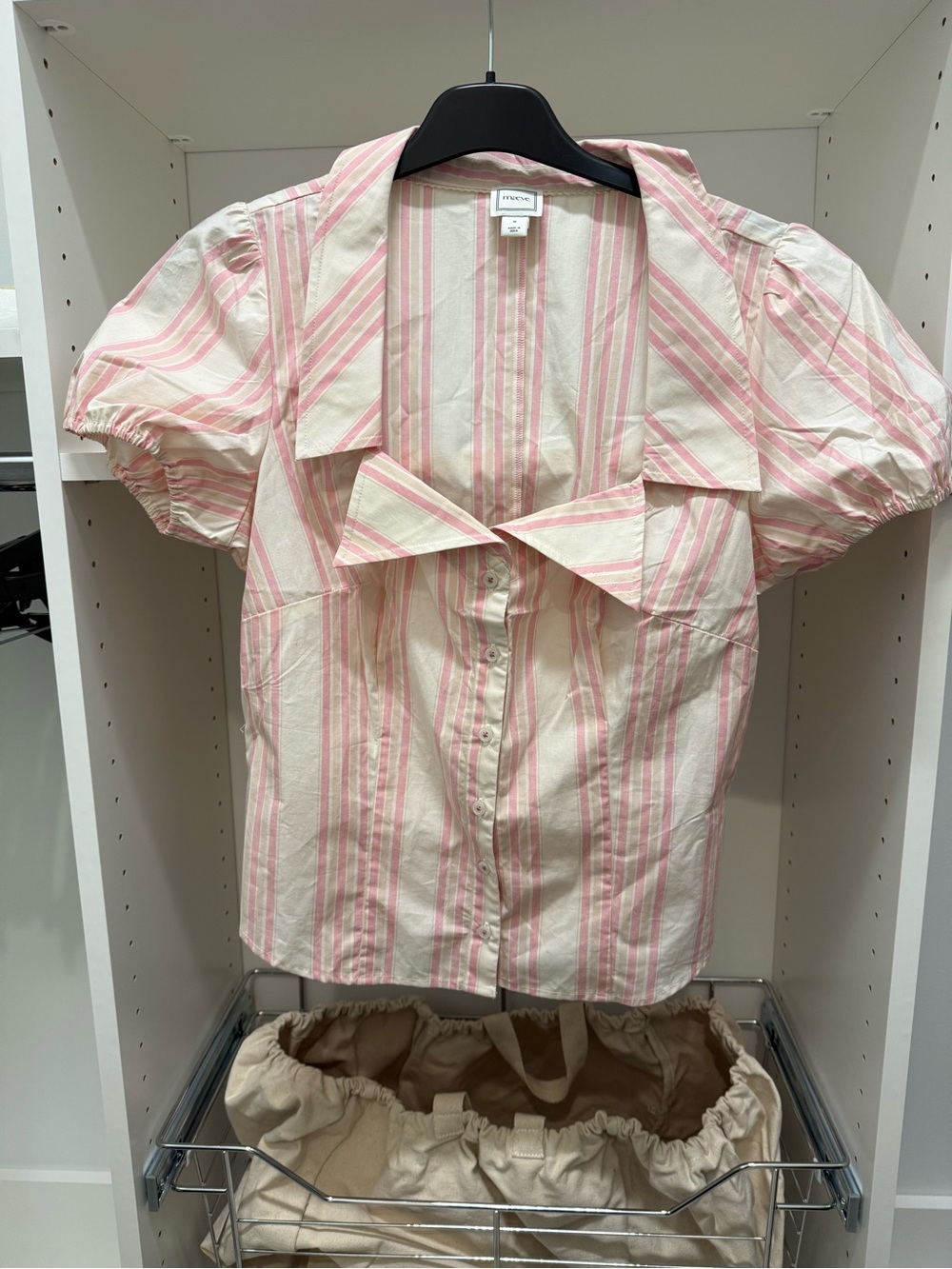 Maeve Pink and Cream Striped Puff-Sleeve Blouse